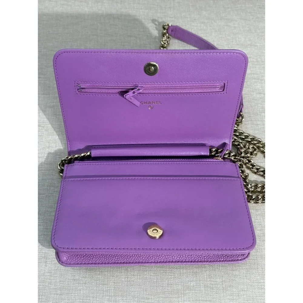 CHANEL Purple Caviar Boy WOC LGHW